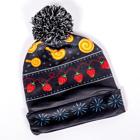 Back of Fondue-Themed Winter Knit Hat