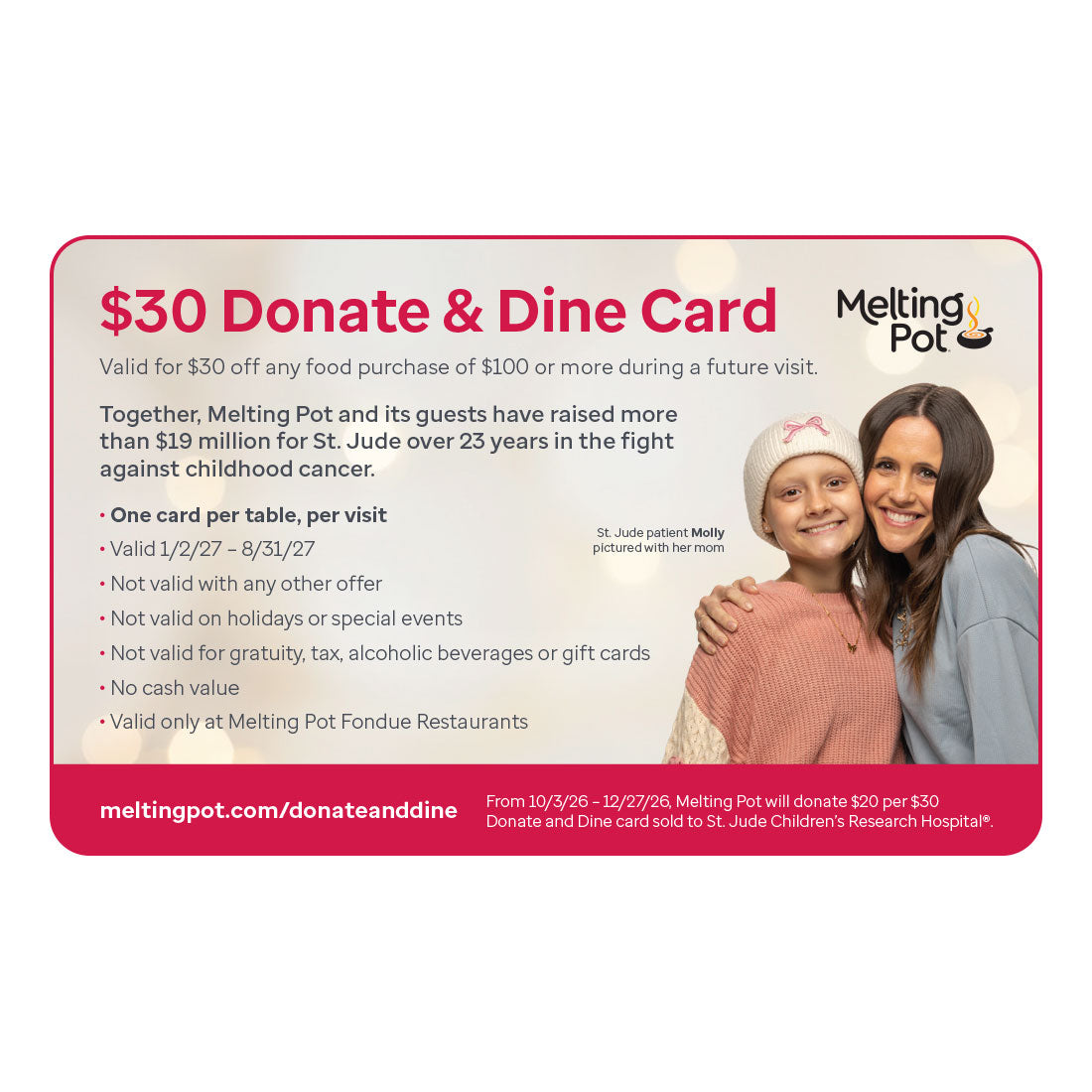 Back of Melting Pot Donate & Dine Card