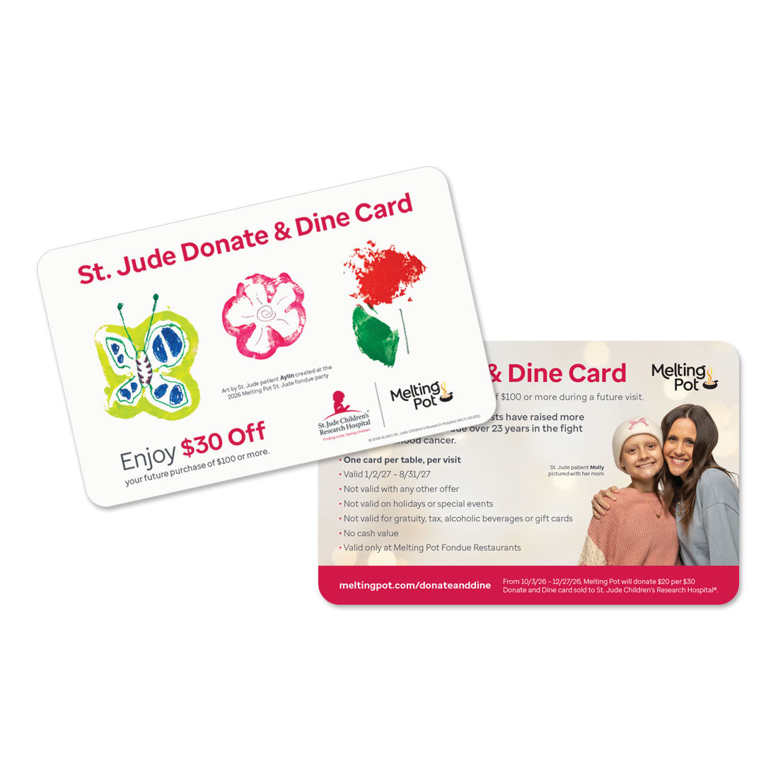 Front & Back of Melting Pot Donate & Dine Card