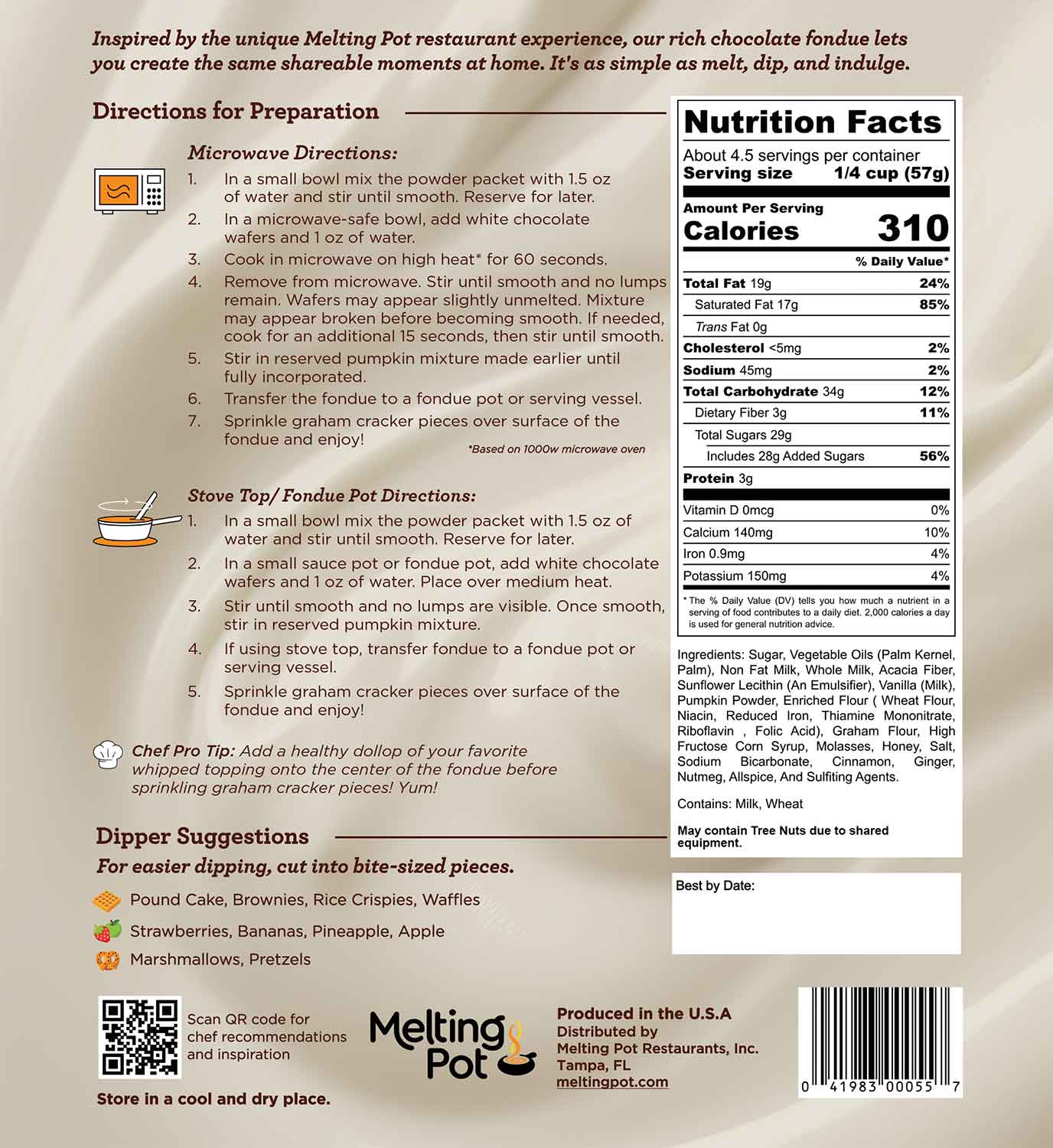 Back of Pumpkin Pie White Chocolate Fondue Packaging