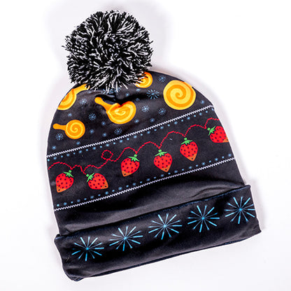 Back of Fondue-Themed Winter Knit Hat