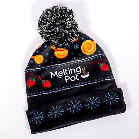 Front of Fondue-Themed Winter Knit Hat
