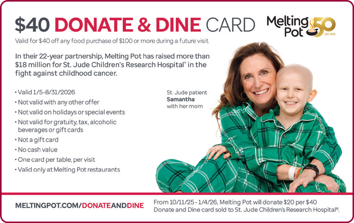 Back of 2025 Donate & Dine Card